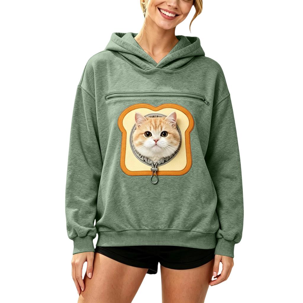 Unisex Long Sleeve Dog Pocket Sweatshirt Hoodie, Loose Casual Warm Pullover for Fall and Winter