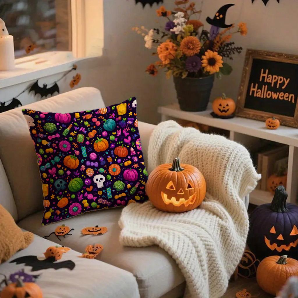 Halloween Pumpkin & Ghost Pillowcasessuitable For Sofa Car Bedroom Decorative Cushion Cover Pillow Cover