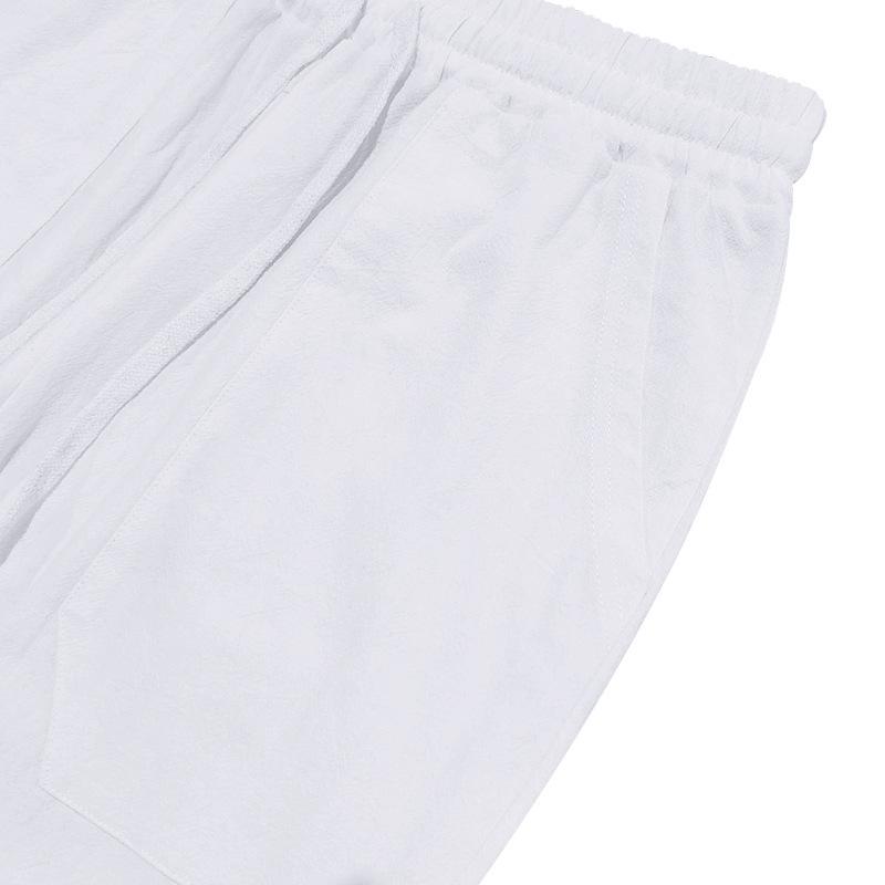 Men's cotton linen plus size trousers breathable sweat solid colour trousers basic paragraph casual wide-legged trousers man