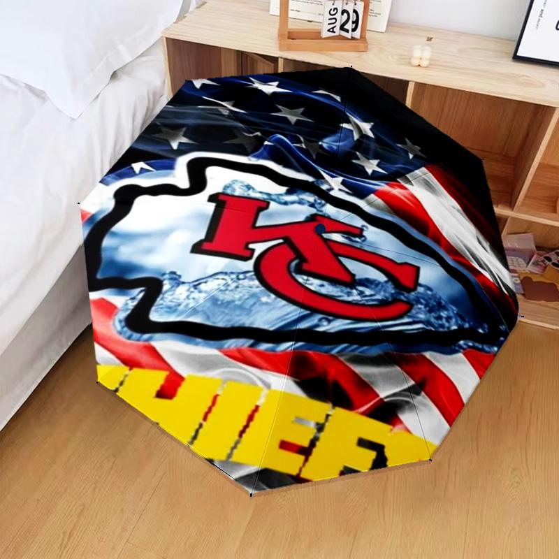 Kansas City Chiefs Football Umbrella Folding Umbrella, Automatic Umbrella 8-Frame for Travel, Camping Use Gift for Halloween Christmas