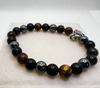 Triple Protection 8mm Bracelet: Tiger Eye, Black Hematite Beaded Bracelet with Silver Tiger Head Charm | Stylish, Durable, & Meaningful Gift for Him