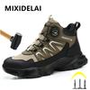 Rotating Button Indestructible Shoes Safety Boots Men Steel Toe Work Boots Breathable Non-slip Puncture-Proof Protective Shoes