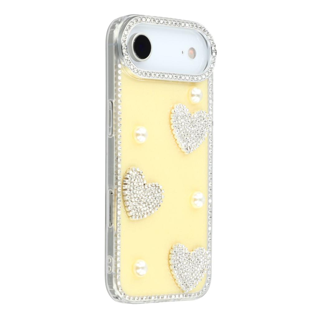 For iPhone Air Case Rhinestone Edge Pearl Love Decor TPU+PC IMD Phone Cover