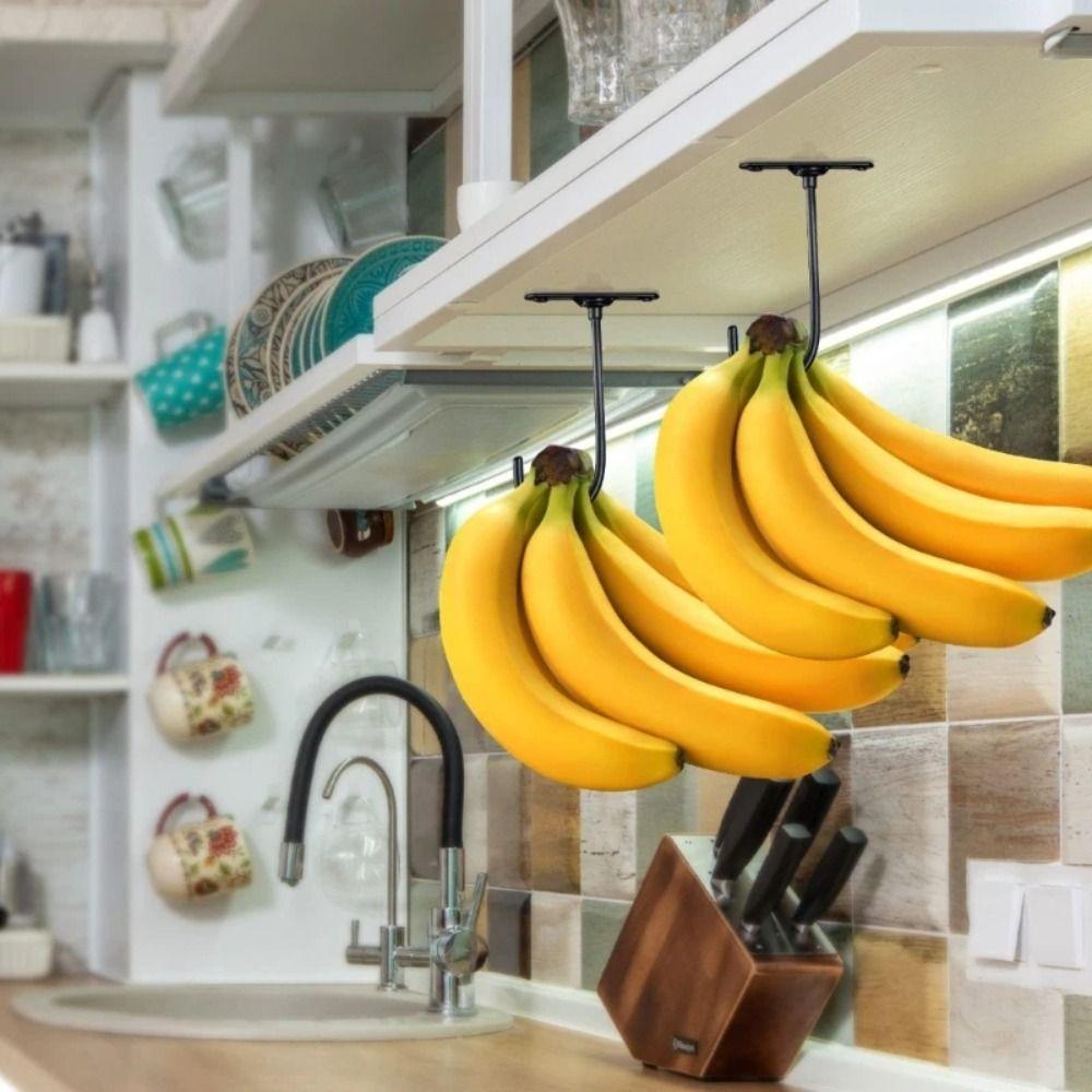2 Stück Wandmontage Bananenhalter Haken 360° Drehung Handtuchhaken Unterschrank Bananenhaken Küche
