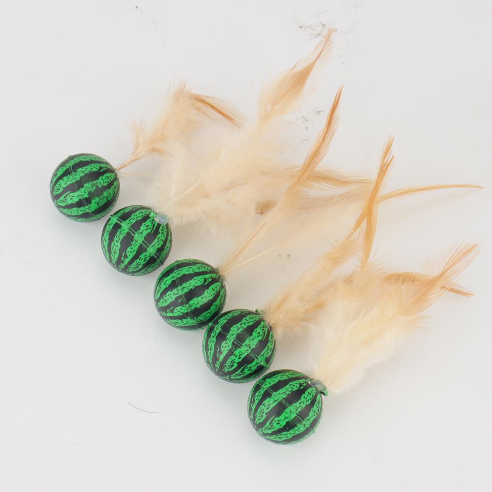 Green Elastic Watermelon Balls Feather Cat Toy Interactive Supplies Throwing Pet Toys