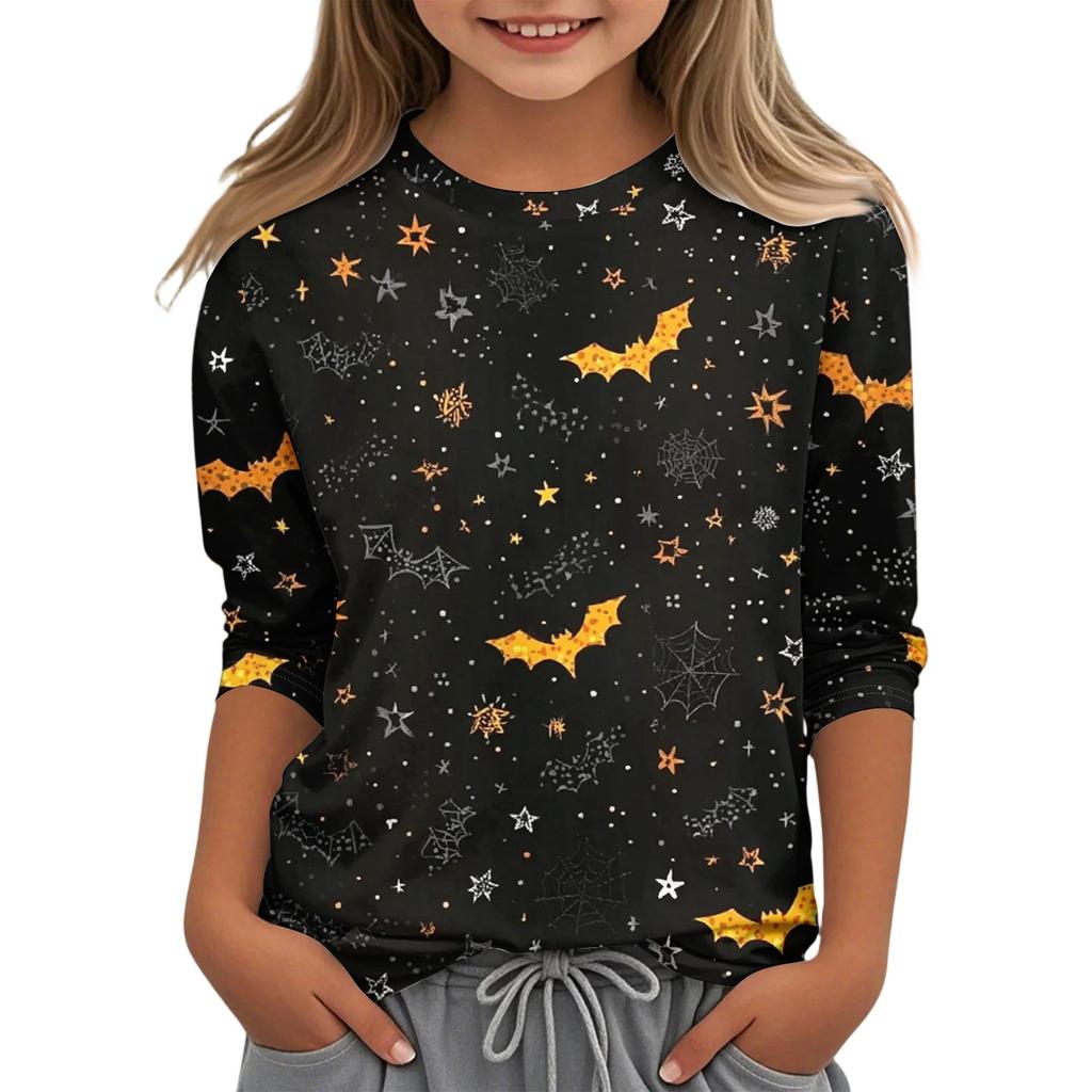 Children's Casual Three-quarter Sleeve Round Neck Top
