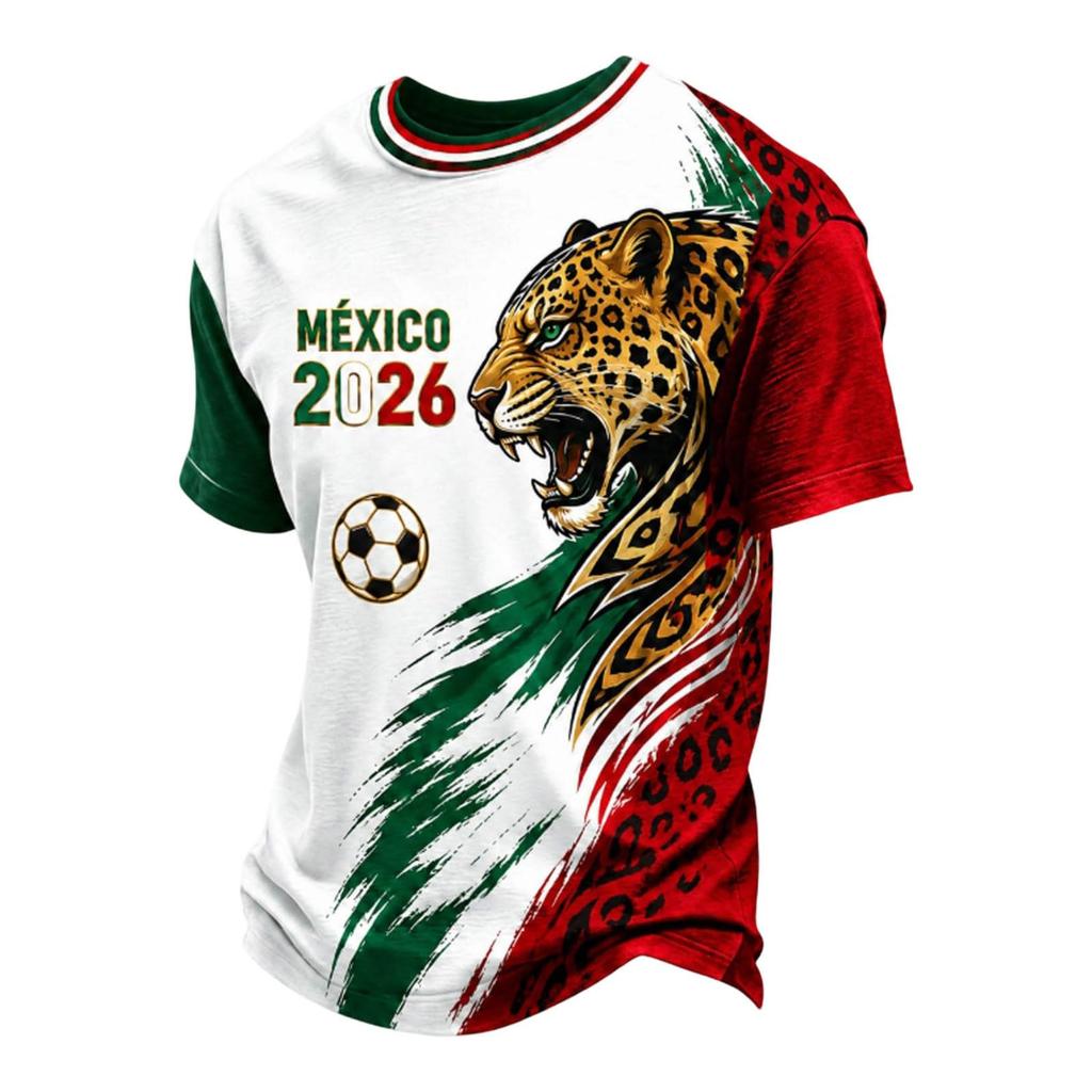 Men's Casual V Neck Short Sleeve Breathable T Shirt Soccer Graphic Print Mexico 2026 Lettering Design