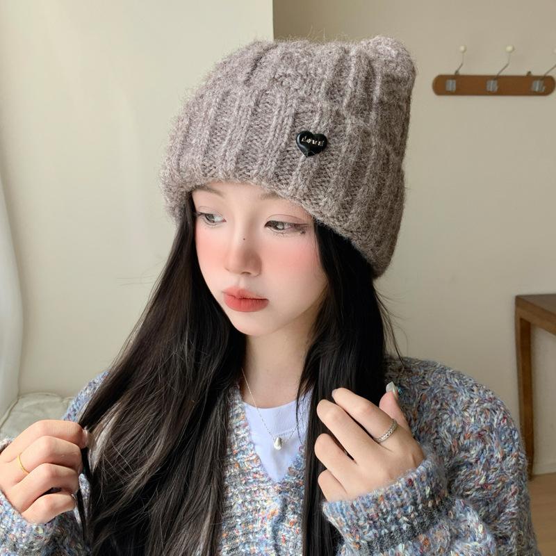 Japanese Cat Ears Sweet and Cute Baotou Hat Autumn and Winter Hat Women's Big Head Circumference Shows Face Small Versatile Knitted Woolen Hat