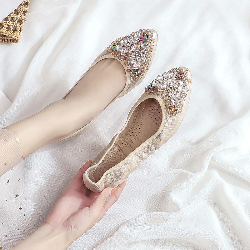 Rhinestone Soft-soled Women's Shoes, Which Can Be Rolled and Easily Carried, Ballet Flat Shoes