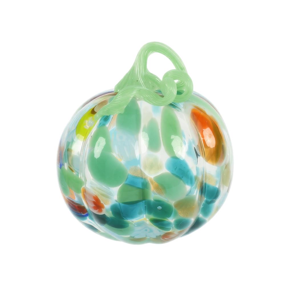 Handcrafted Glass Pumpkin Figurine with Swirled Pattern for Tabletop Autumn Halloween and Fall Home Decor Display