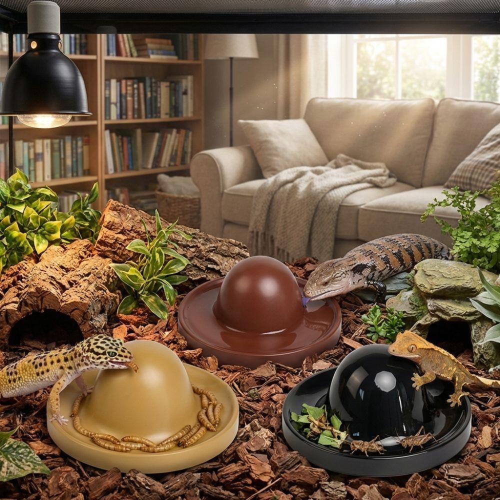 Plastic Reptile Feeder Bowl Round Reptile Water Pot Easy-Clean Feeder Ledge  for Amphibians