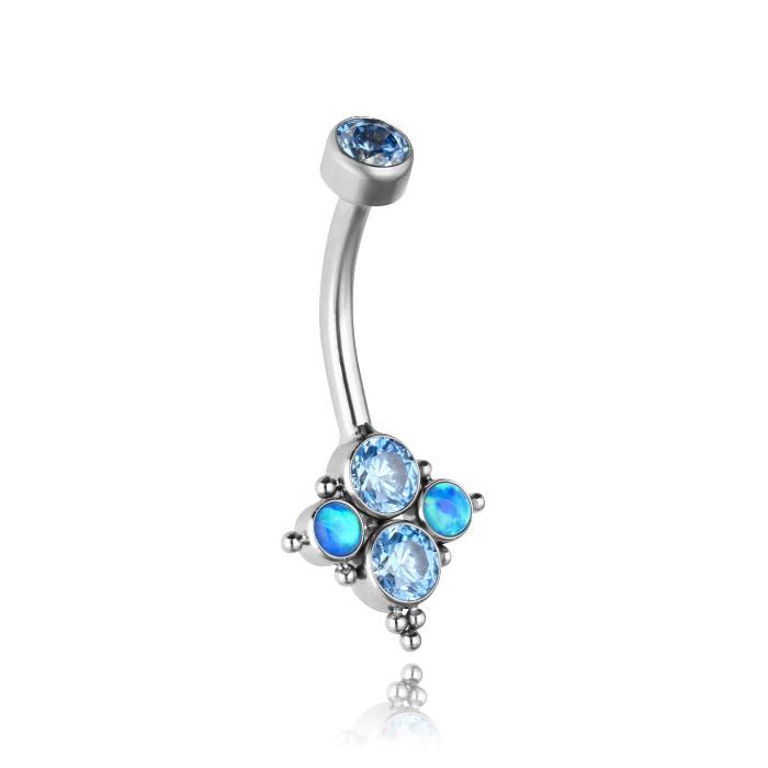 Titanium Belly Button Ring With Blue Premium And Opal - Tpp-045 1.6/10