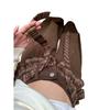 Retro Coffee Lace Splicing Jeans Women's High Waist Plaid Strap Design Loose Casual Wide-leg Pants
