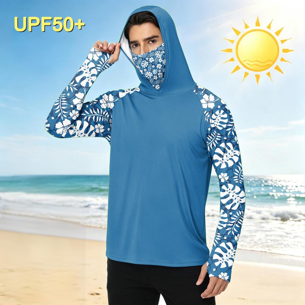 Heren Casual Outdoor Hawaiiaanse Print Hoodie Lange Mouw Zonbescherming Shirt Lichtgewicht Ademend Sneldrogend Stof voor de Zomer