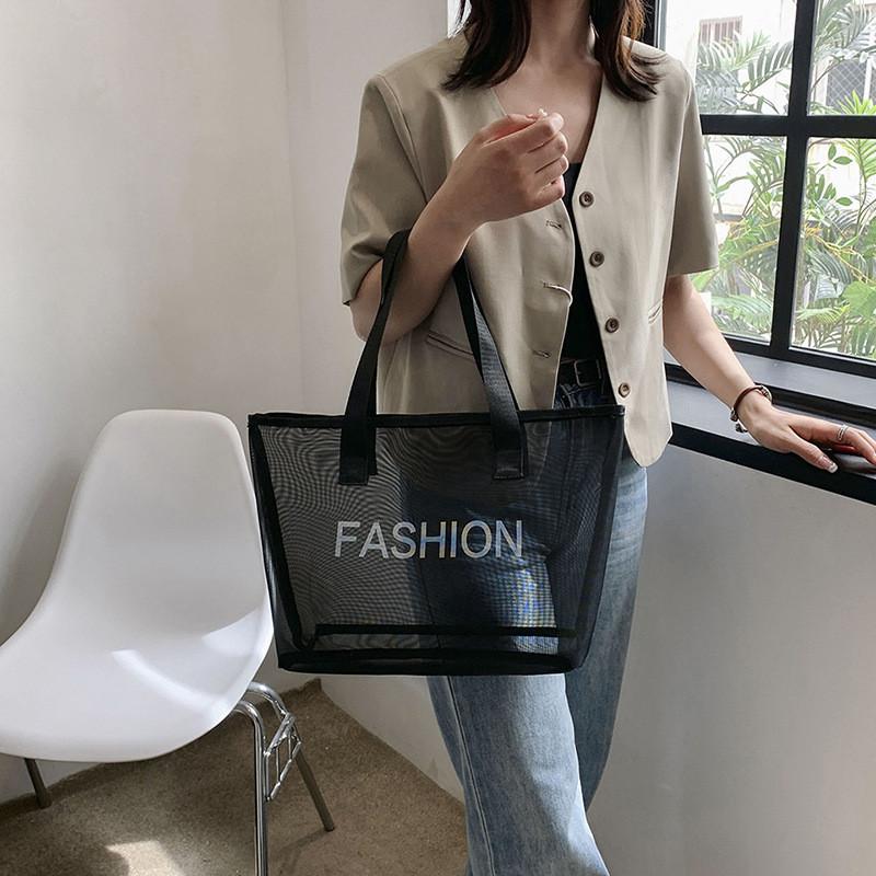 Chic Large Capacity Mesh Tote Bag For Women Trendy Street Fashion Handbag