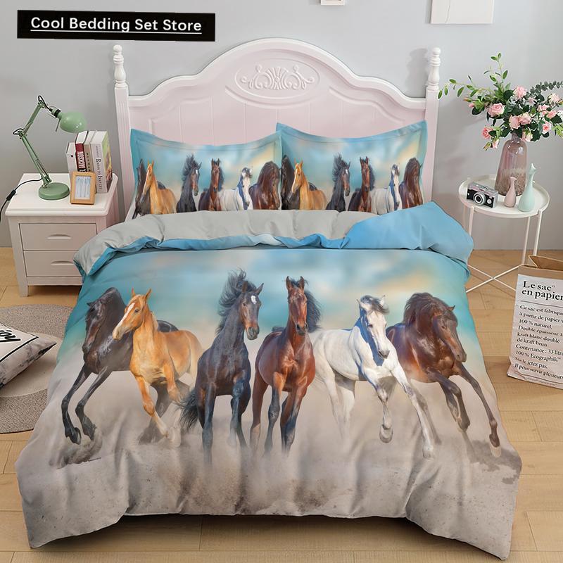 Horse Bedding Sets Single Double Queen King Size Quilt Duvet Cover Set with Pillowcase Animal 2/3pcs Polyester Comforter Cover