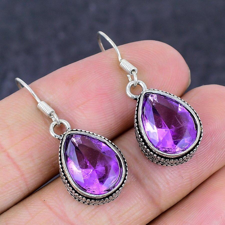 Natural Pink Amethyst Gemstone 925 Sterling Silver Jewelry Earring 1.38" g4o79