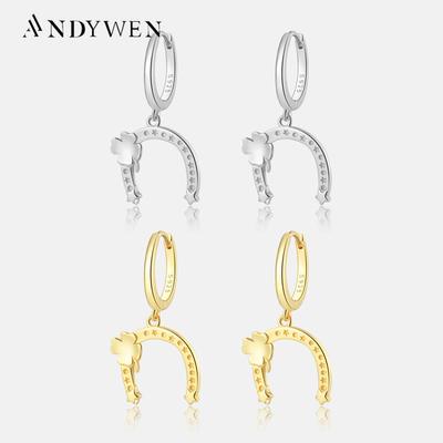 100% New 925 Sterling Silver Gold Moon Flower Drop Earring Piercing Loops 2023 Fine Jewelry