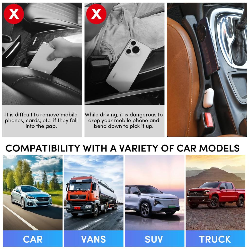 1 Pair Car Seat Open-Mouthed Gap Filler Organizer Waterproof Car Seat Gap Plug Strip with 2 Grooves Auto Interior Accessories