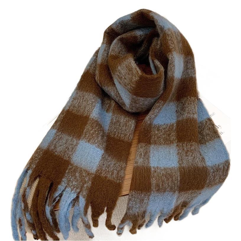 Black and white plaid knitted scarf women's autumn and winter new Korean atmosphere thickened warm versatile scarf