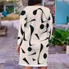 Women Plus Size V Neck Long Sleeve Pink Yellow Blue Printed Fitted Dress
