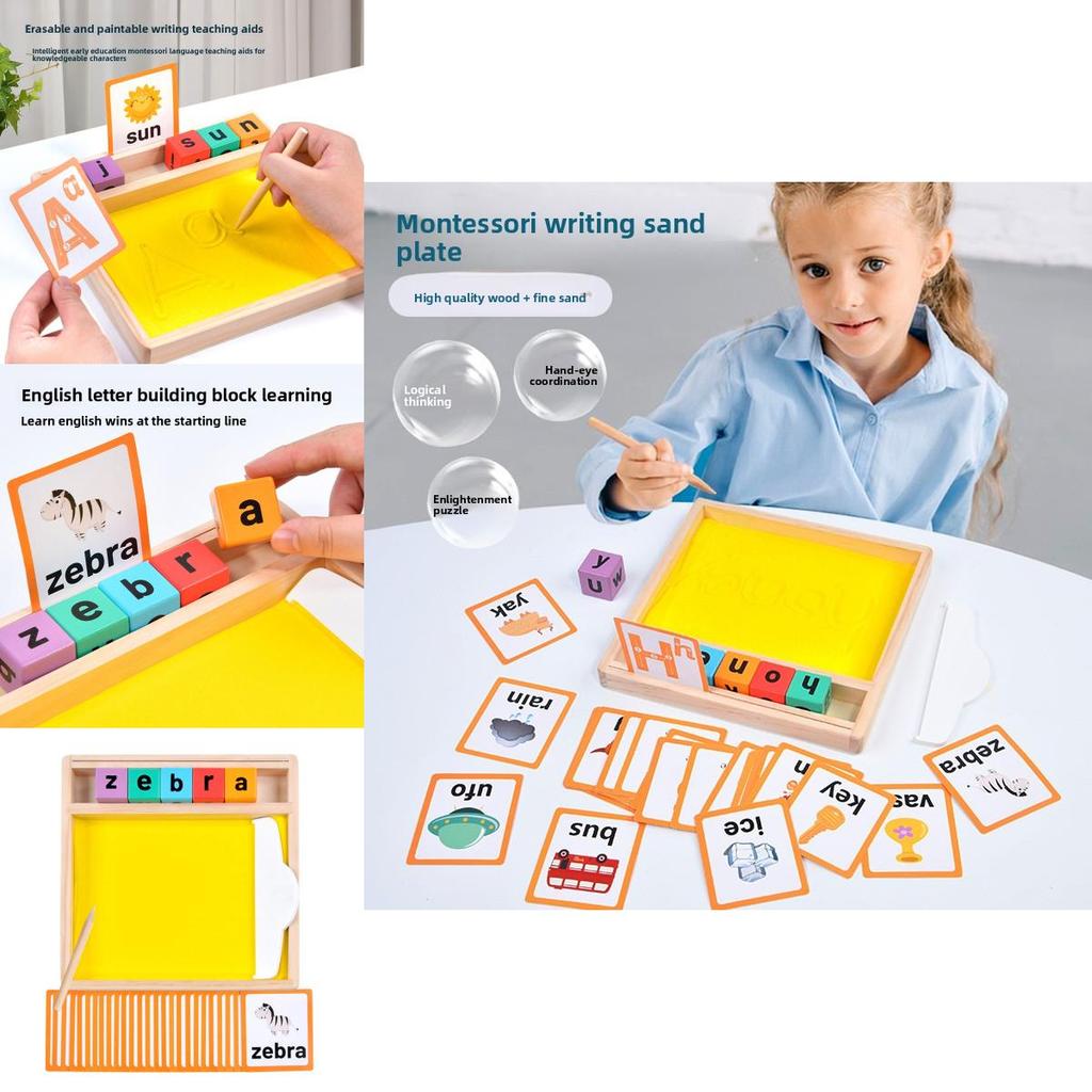 Bandeja de Areia com Alfabeto Montessori de Madeira Brinquedo Educacional Para Aprendizagem Precoce