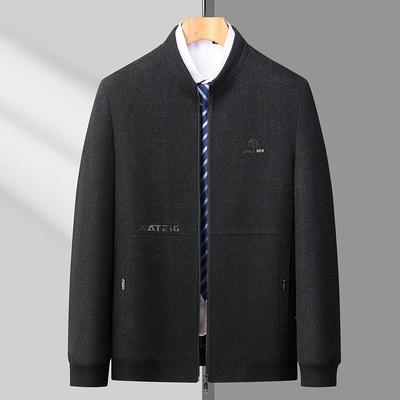 Men's Stand-up Collar Jacket Autumn and Winter New Medium and Light Business Jacket Solid Color Dad Executive Jacket Men's Casual