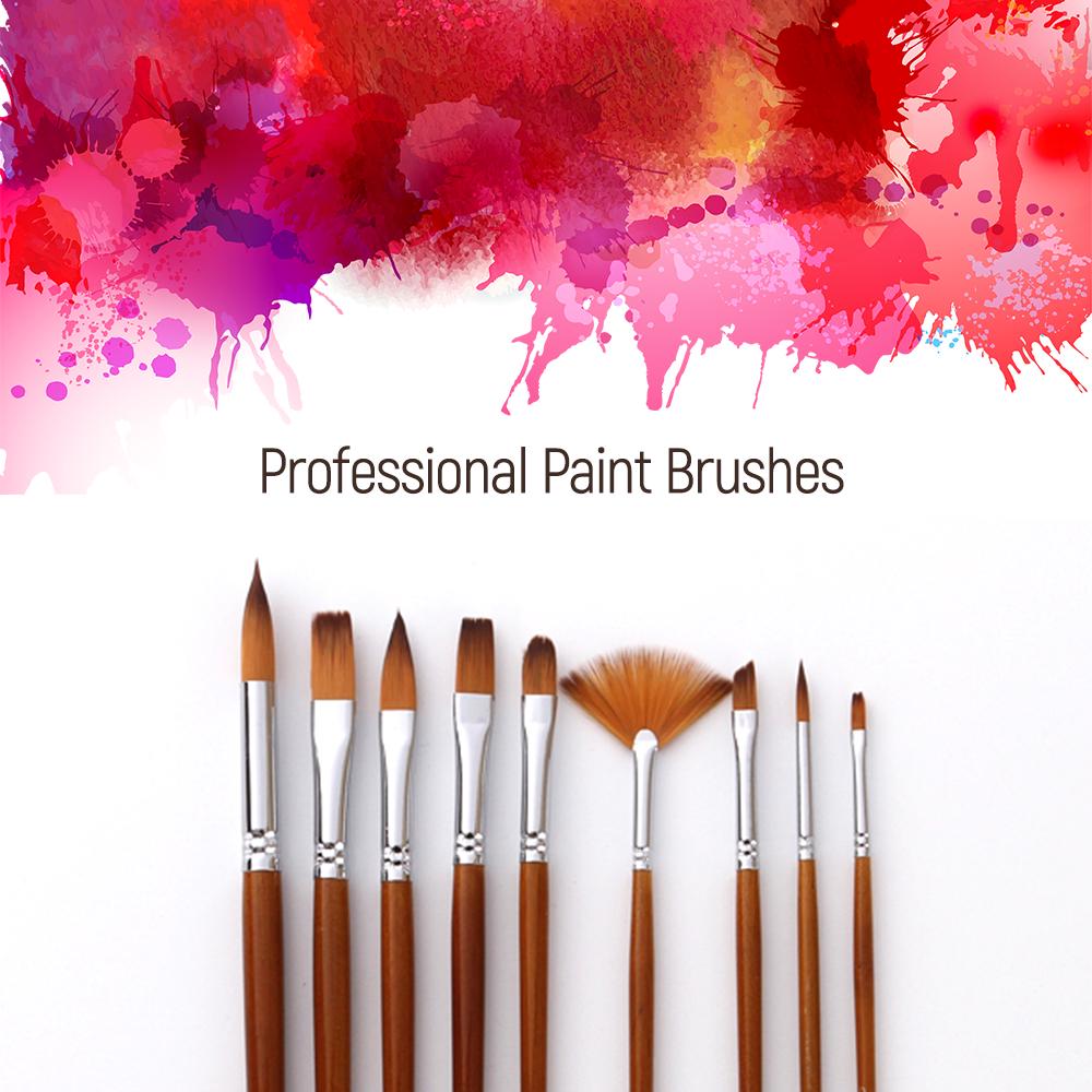 9pcs Professional Paint Brushes Set Multipurpose Paintbrush Nylon Hair Wooden Handle for Acrylic