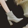 Fashion Sexy Ladies Pumps Winter Shoes Red Green Blue Classic Womens Ankle Boots Block High Heels Pointed Toe  Boots 2024