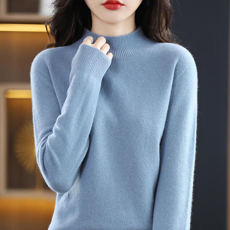 2022 Autumn/Winter Women's Cashmere Knit Half-High Collar Pure Wool Loose Sweater
