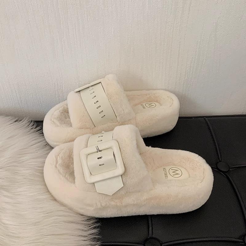 Muffin thick-bottomed Korean version of fluffy slippers for women's autumn and winter new versatile outer wear casual office cotton mop