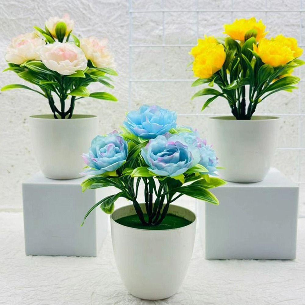 Faux Simulation Flowers Potted Craft Lifelike Pot Plants Simulated Potted Flower  Home Decoration