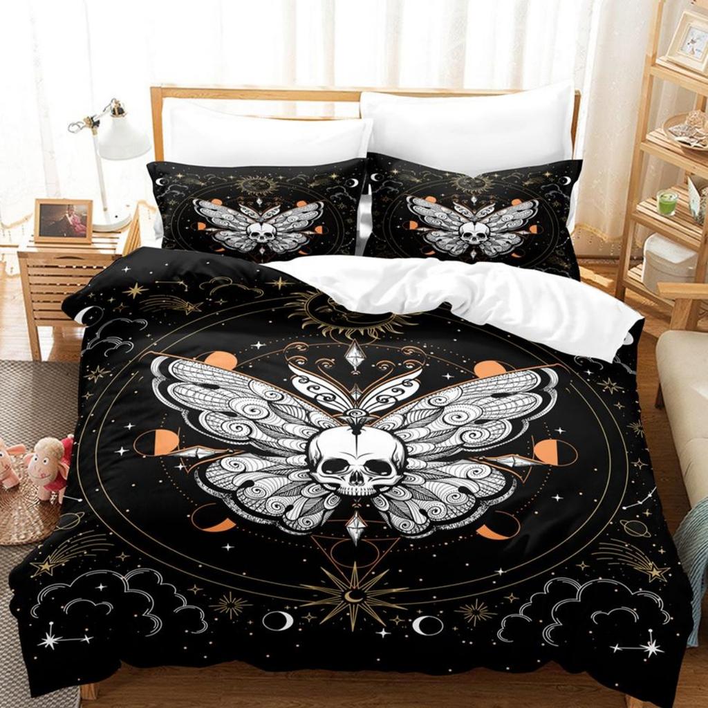 Floral Skull Comforter Cover No Filling Black Skeleton Bedding Set Antique Victorian Baroque Skull Duvet Cover Gothic Vintage
