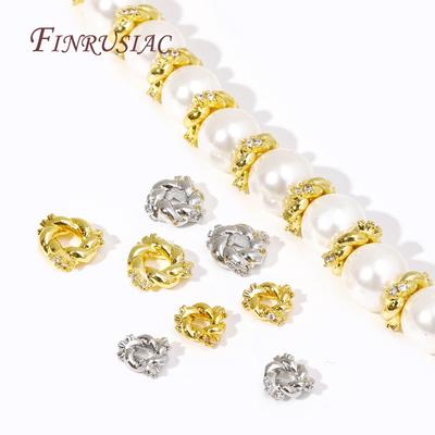 Rhodium/18K Gold Plated Metal Twist Flower Beads,Inlaid Zircon Spacer Beads For Pearl Necklace Jewelry Making DIY Accessories