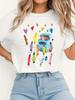 Lässiges T-Shirt mit Rundhalsausschnitt und kurzen Ärmeln Buntes Wachsmalstift-Design CRAYONS Aufdruck FrühlingSommer Stil Freizeitkleidung Ästhetische Kleidung