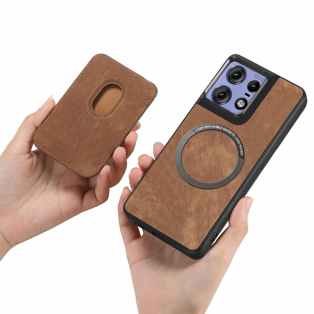For Motorola Edge 50 Pro 5G Case Compatible with MagSafe Leather Back Cover with Detachable Card Holder