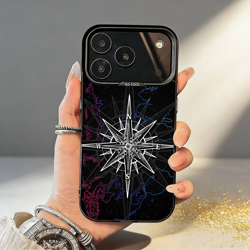 C-Compass S-Sailor Phone Case For iPhone17 16 15 14 13 12 Pro Max Grey Black Matte Laser Metallic Aurora Funda