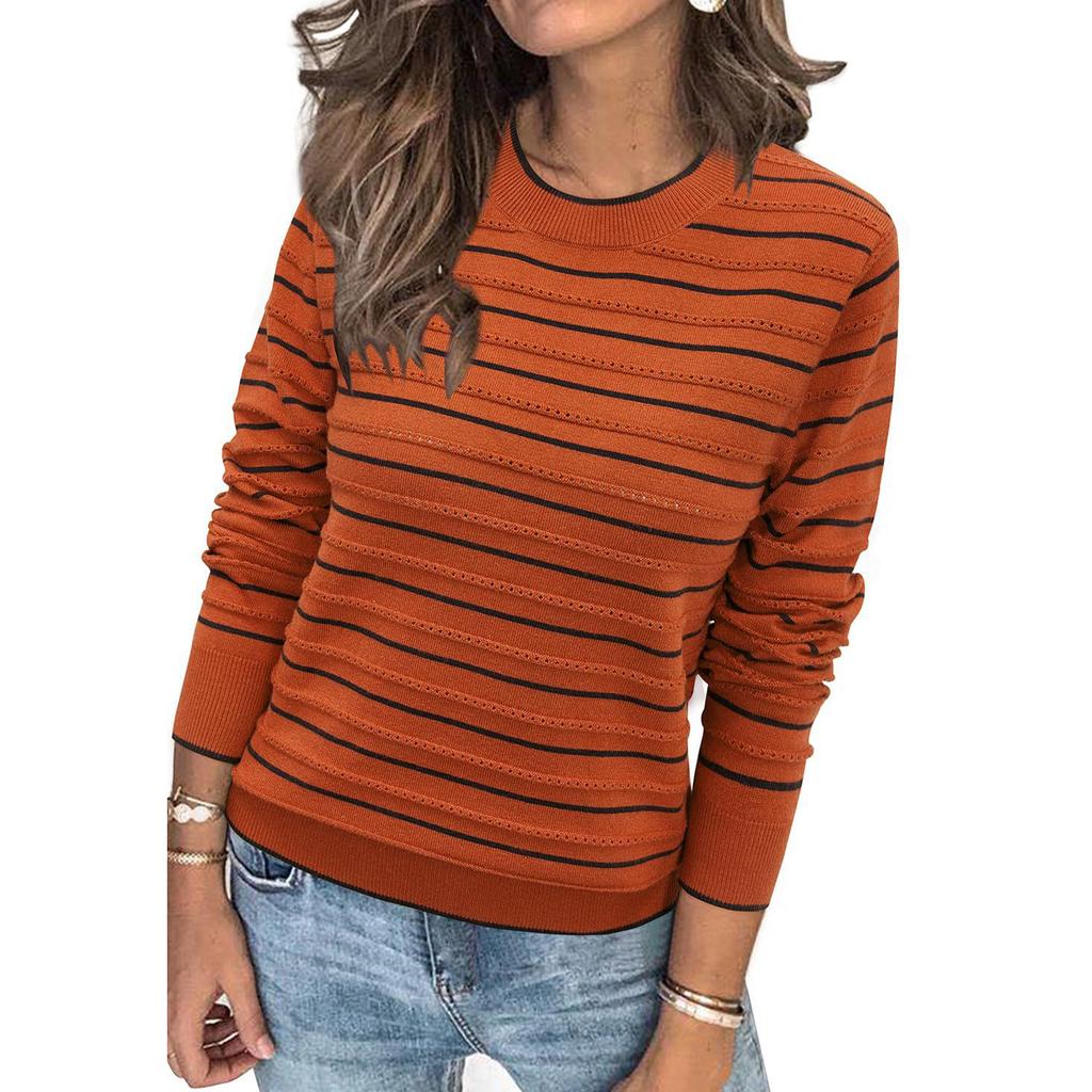 Maglione a Righe da Donna con Girocollo, Pullover Casual a Manica Lunga per l'Uso Quotidiano