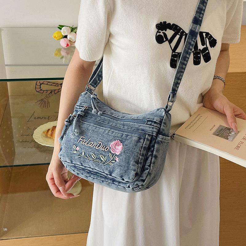 Washed Denim Bag - Retro Casual Crossbody Bag for Women Casually