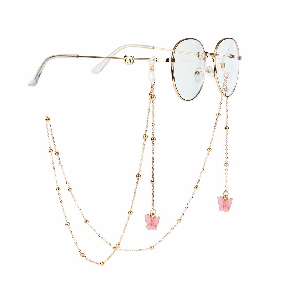 Non-slip Bead Eyewear Anti-lost Butterfly Metal Glasses Chains Neck Strap Mask Hanging Rope