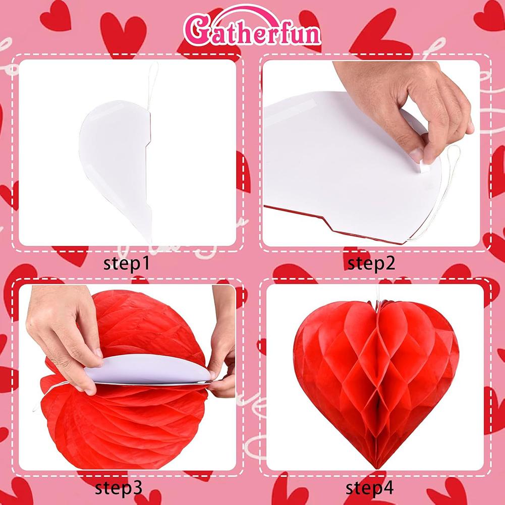 Valentine's Day Heart Paper Pom Poms Honeycomb Party Decorations For Wedding Proposal Handmade Craft For DIY Wedding Decor