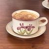 Clay Hand-painted Style Vintage Ceramic Coffee Cup And Saucer Suit Afternoon Tea Tulip Lily Cup And Saucer Set