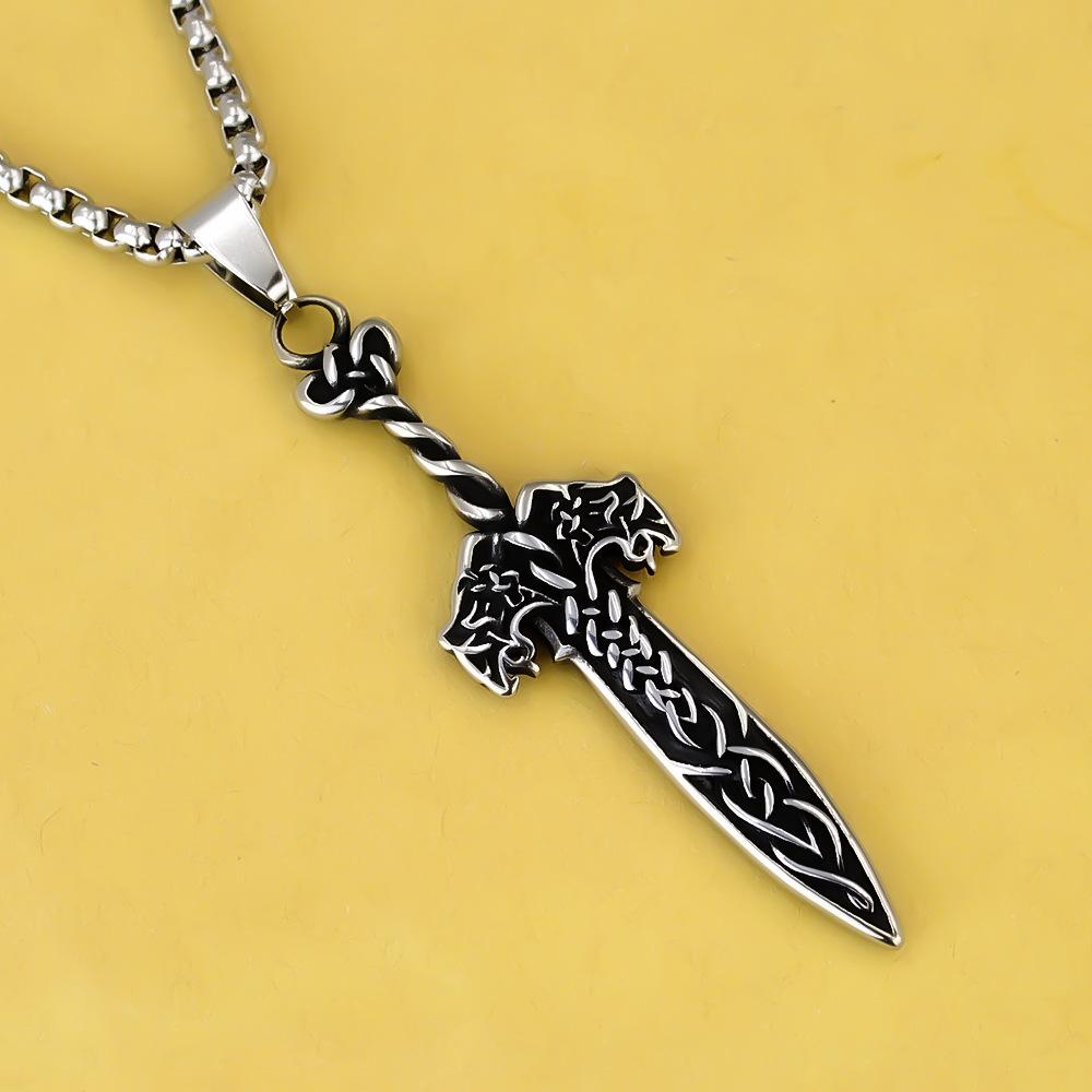 Antique Titanium Steel Viking Cross Necklace For Men Fade Resistant Pendant Jewelry