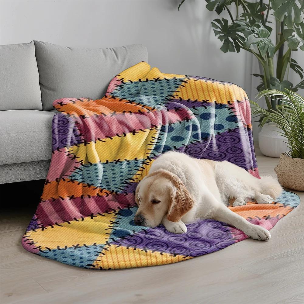 Colorful Patchwork Design Microfiber Flannel Cover Blanket Bedroom Living Room Sofa Soft And Comfortable Home Decoration