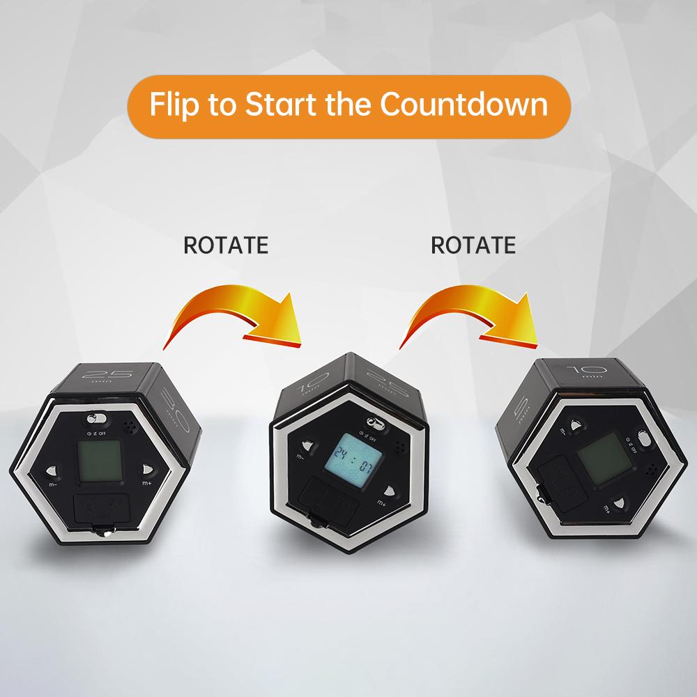 Temporizator cub multi-hexagonal Senzor de gravitate Temporizator digital cu ecran LED Alarmă sonoră Funcționare silențioasă