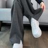 2026 Autumn/Winter Women's High-Waisted Herringbone Wide-Leg Pants with Plus Velvet and Slit, Slim Straight-Leg Design