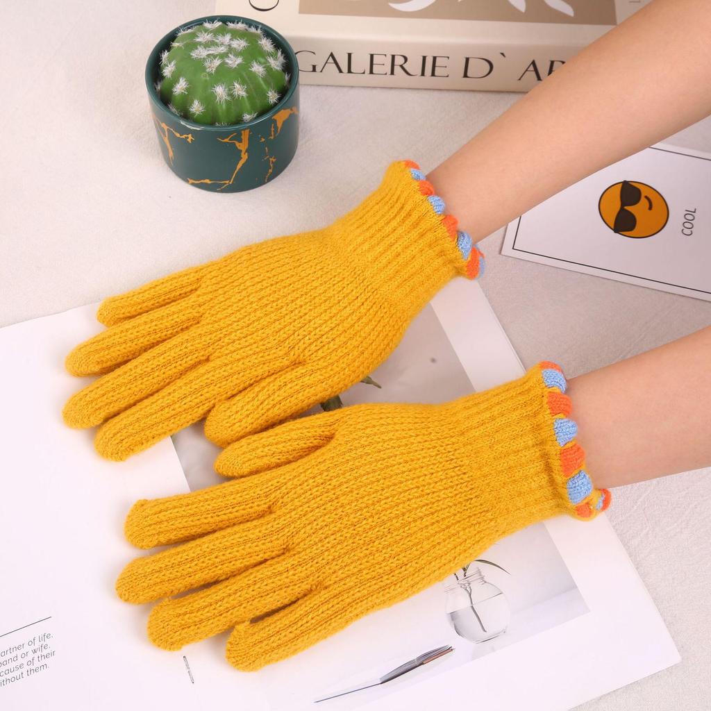 Women's Korean Style Wool Knitted Fingerless Touchscreen Cycling Gloves - Small Sugar Beans, Solid Color, Winter Warm