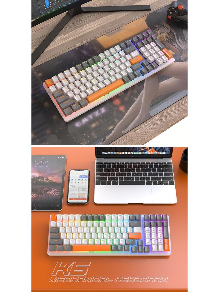 Bluetooth Three-Mode Hot-Swappable Mechanical Gaming Keyboard Wolf K6 980 - Customizable for Laptops and Esports.