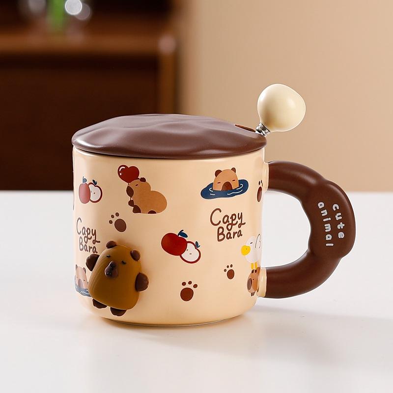 3D Magnetic Mug with Lid Spoon Creative Personality Ceramic Water Cup Cute Cartoon Large Capacity Office Coffee Cup