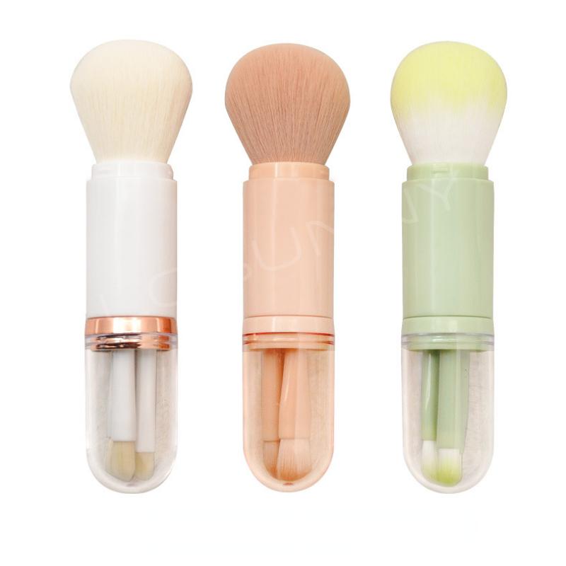 4-in-1 Portable Makeup Brush Set with PVC Cover for Mini Powder and Eye Brush